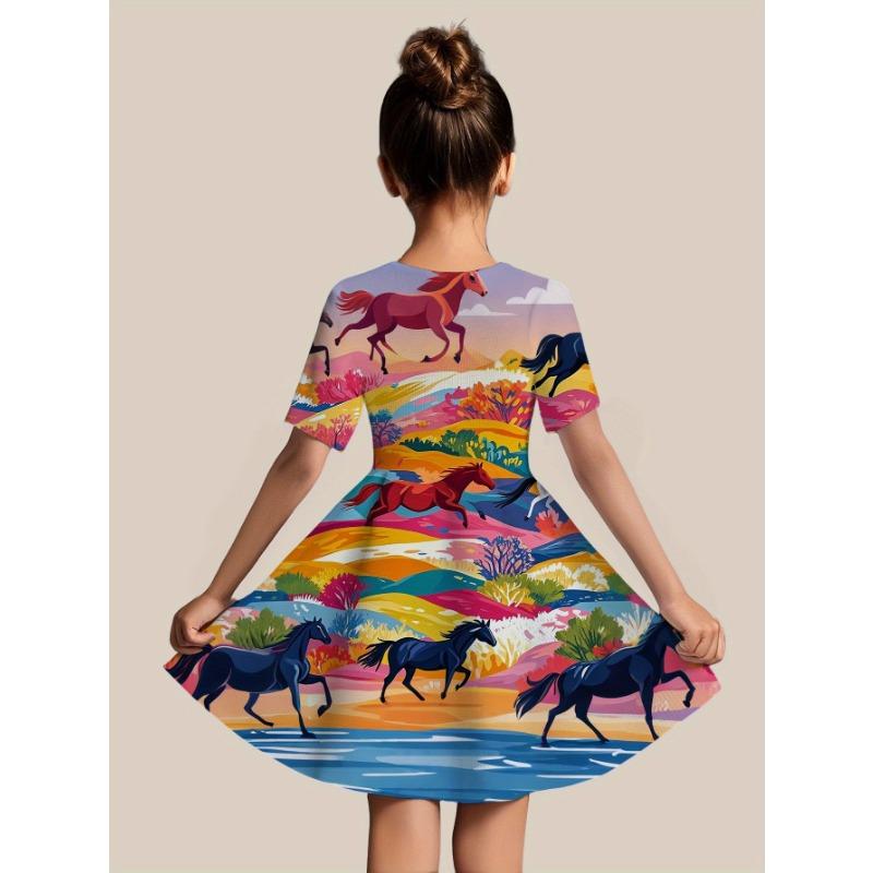 Digital Fashion Fantasy Girl Casual Short Sleeve Dress with Cute 3D Print