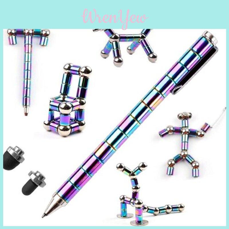 Magnetic Pen Set In Silver Color Includes 13 Magnetic Rings 3 Pen Refills 12 Beads And 2 Capacitive Heads