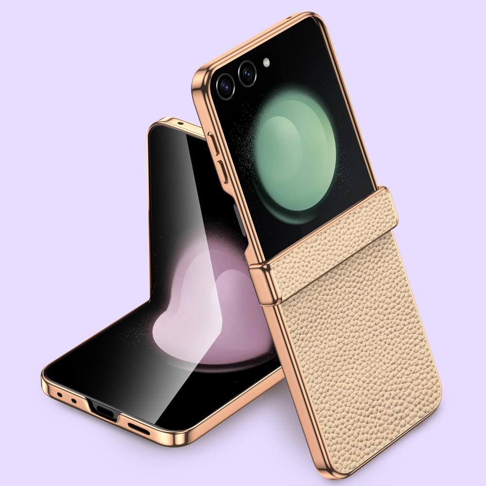 Ultra-Slim Full Protection Genuine Leather Case for Samsung Galaxy Z Flip 7 FE 6 5 Flip7 Hinge Bumper Shockproof Cover