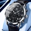 OLEVS Leather Quartz Day of the Week Men's Wristwatch, Waterproof, Analog, Stylish, Simple, Movement, Lightweight, Black, Gentleman, Date,