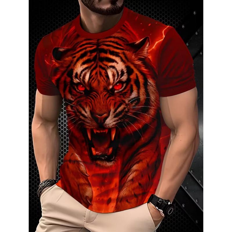 2026 T-Shirt for Men Harajuku Tiger Print Fashion Summer Short Sleeve