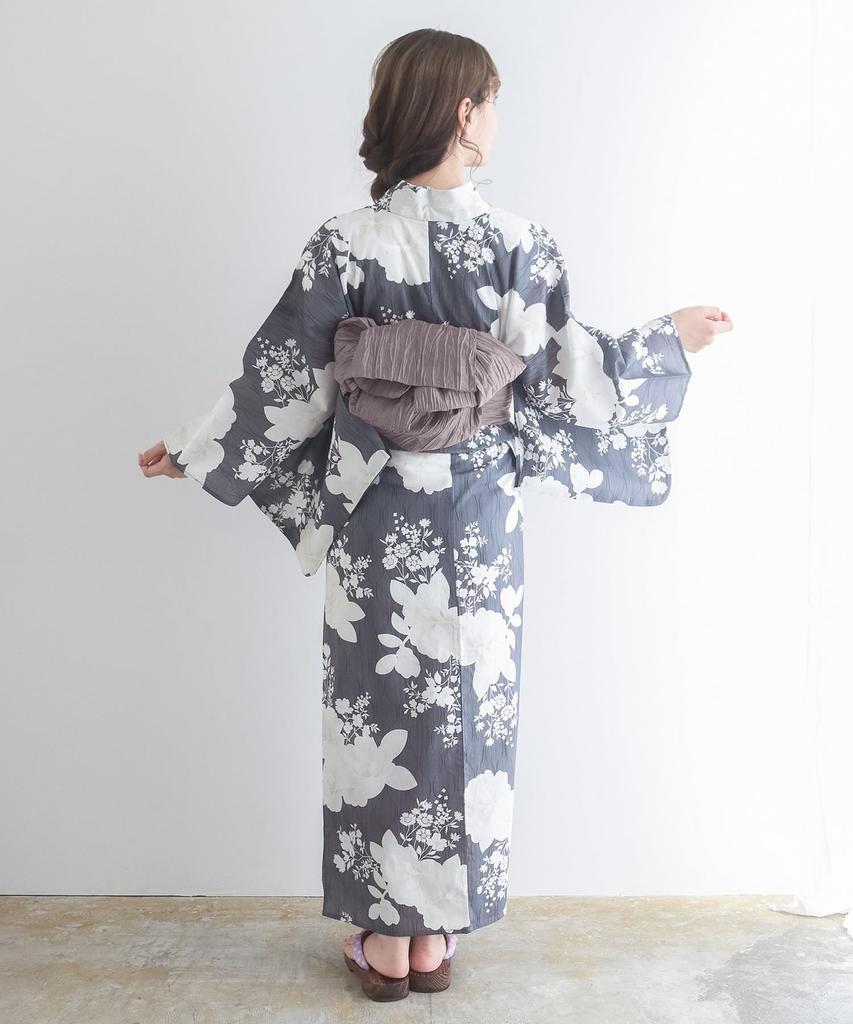 Yukata change set heiko AB size fits camellia [KYOETSU] set, weave, unbleached, two-part type, 4-piece (yukata, obi, underwear, geta), women's (one