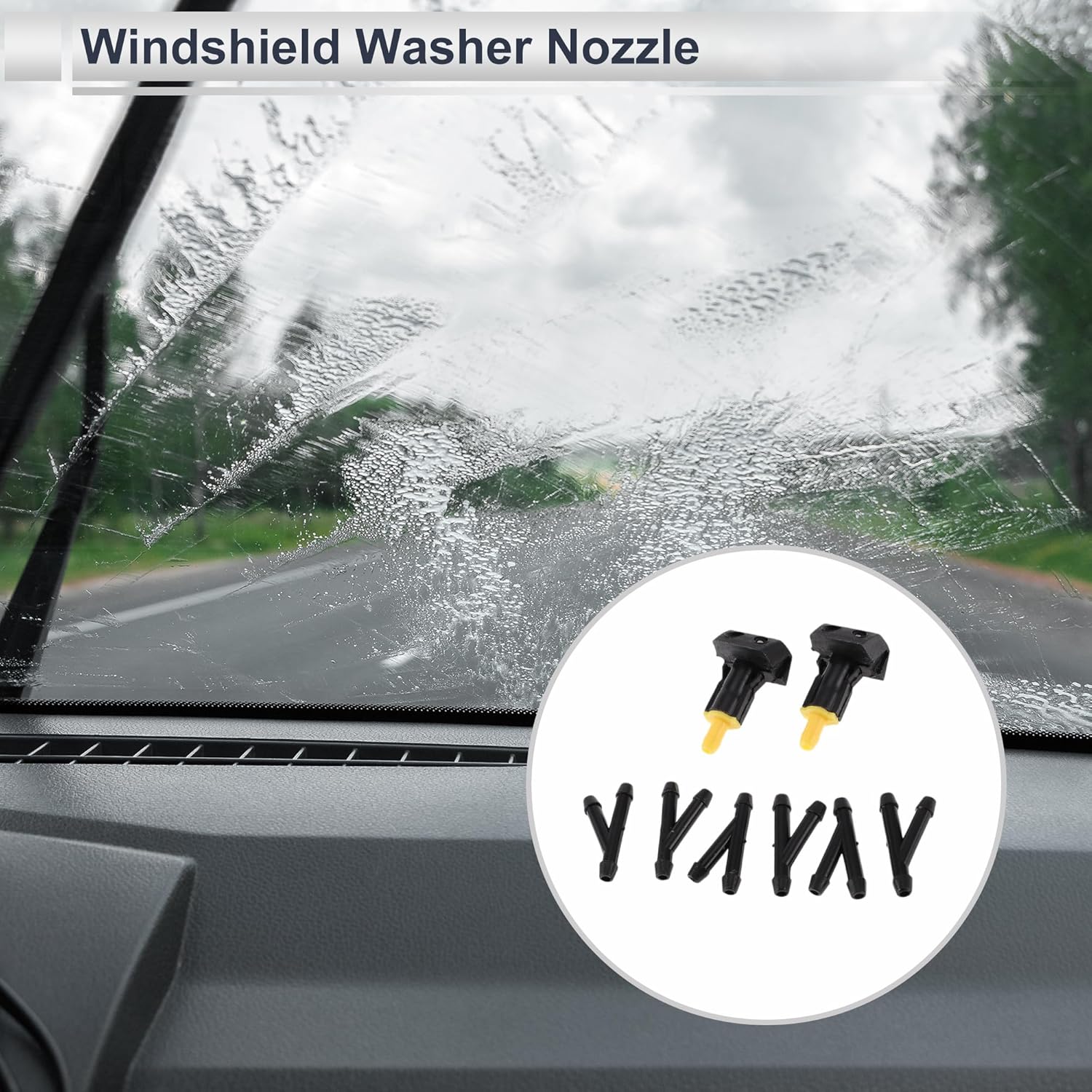 

Windshield Washer Nozzle for Nissan Titan Front W/ 6 Pcs Y Hose Connector Car Black Plastic 1 Set