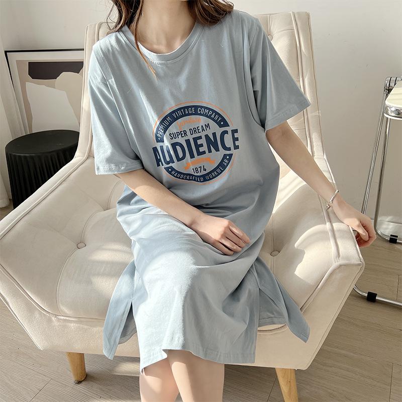 Pure Cotton Short Sleeve Breastfeeding Dress - Mid-Length Maternity/Postpartum Nightdress for Hot Mom Style