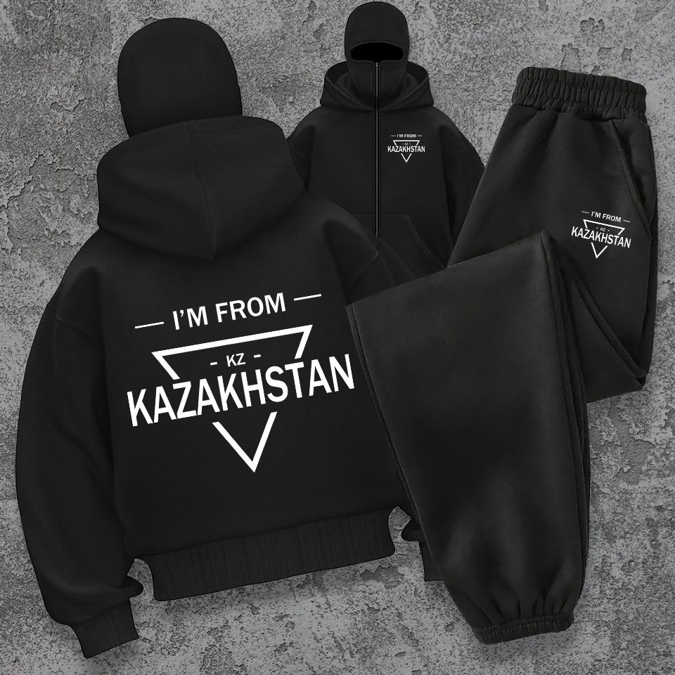 Hooded Zipper Sweatshirt and Pants Set - Double Hooded Hoodie Zipper Triangle Printed Zipper Hoodie Casual Cool Coat for Men and Women