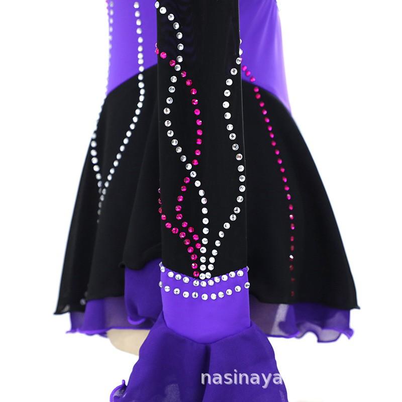 Girls Women Figure Skating Dress Performance Costume Competition Skirt Velvet With Rhinestones 15 Color Options