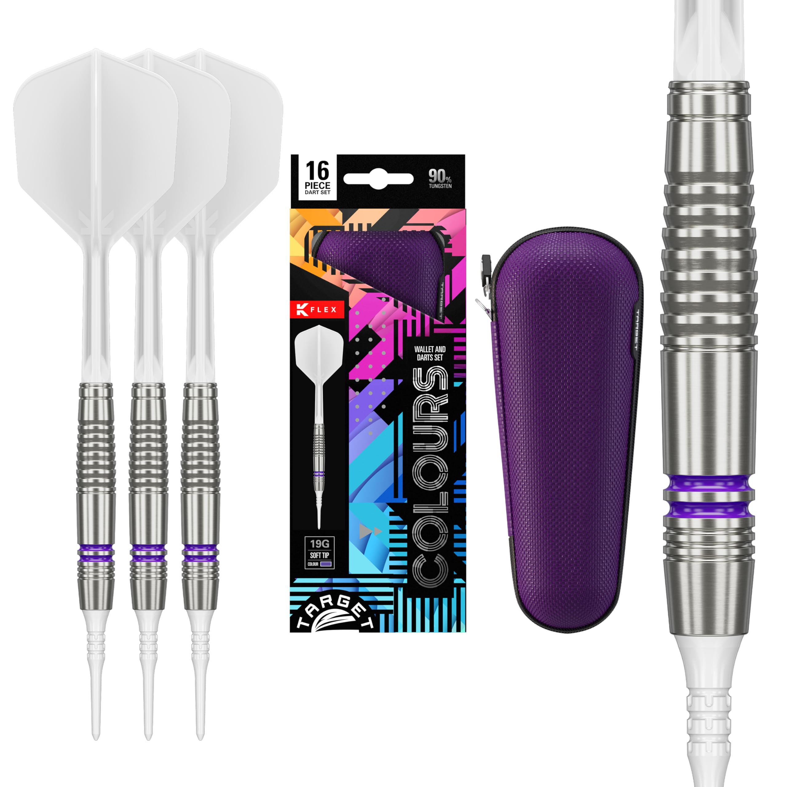

TARGET COLOURS GEN4 PURPLE 90% Tungsten 19g 2BA Soft Tip Darts фиолетовый
