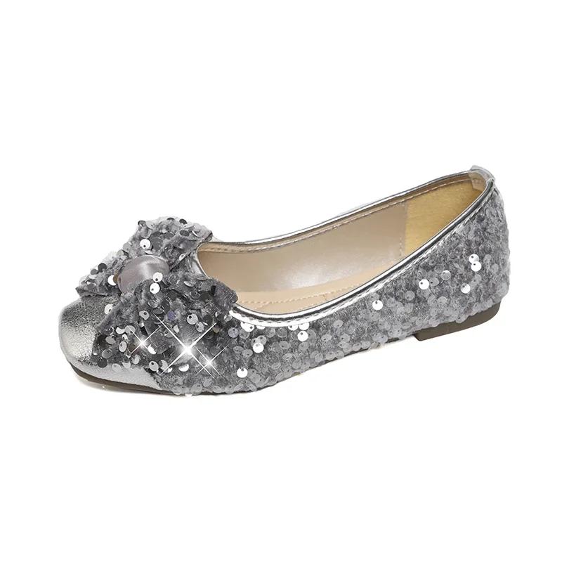 Women's Fashion Mary Jane Shoes Fall New Square Head Light Cut Sequin Butterfly-knot Soft Soled Flats