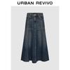 UR Women's Washed Whiskering Fishtail Denim Skirt