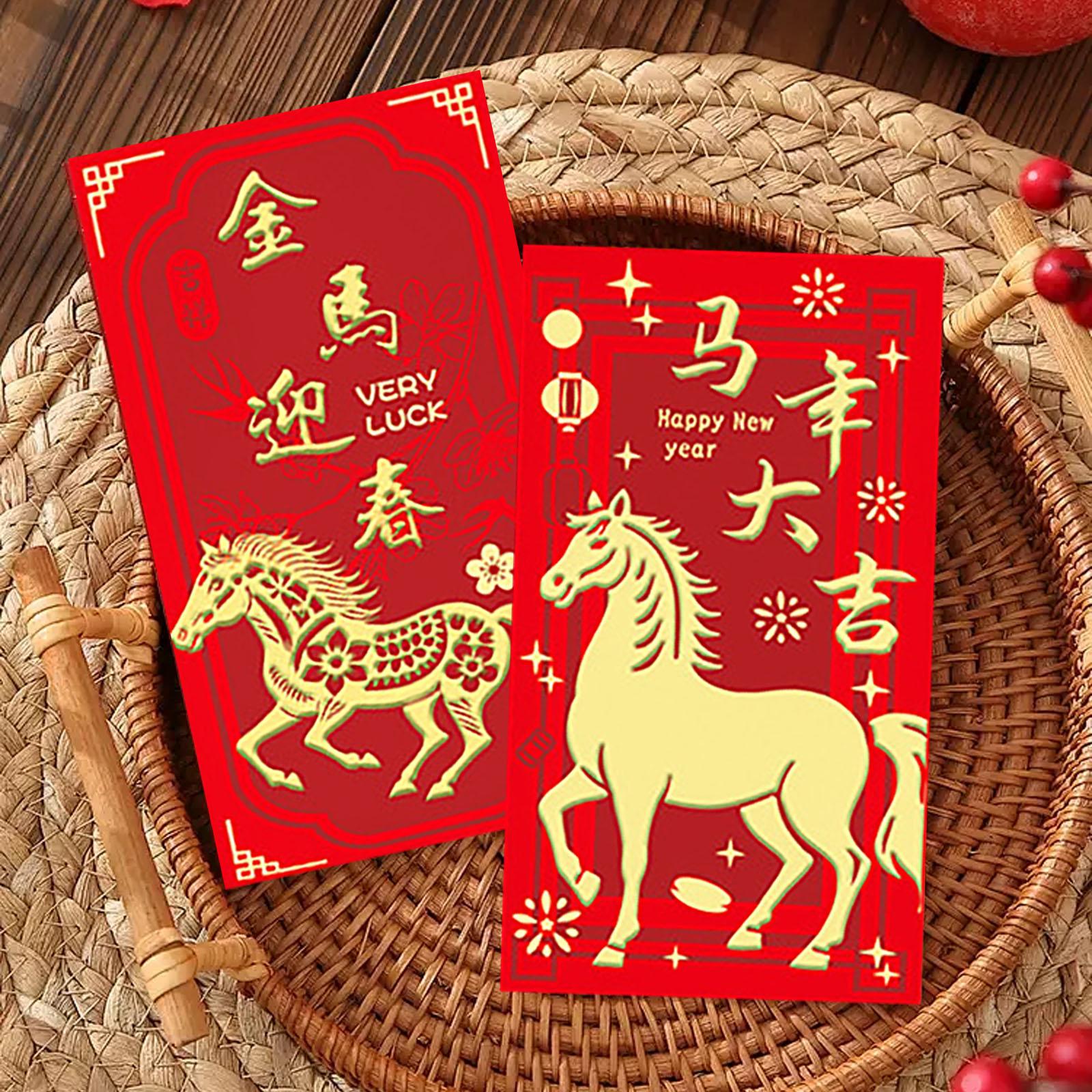 Chinese Year Red Envelopes Auspicious Horse Pattern Packets Festive Red Packets With Golden Foil Greeting Boxes With Clear Lids