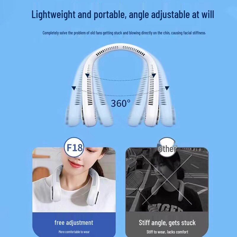 2024 Ultra-Quiet Rechargeable Neck Fan: Portable, Cooling, and Kid-Friendly