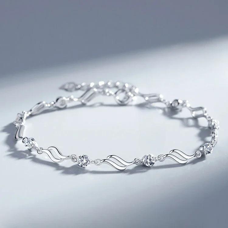 925 Silver Heart Shaped Bracelet For Women Retro Korean Versatile Pink Crystal Charm Bracelets Original Party Jewelry