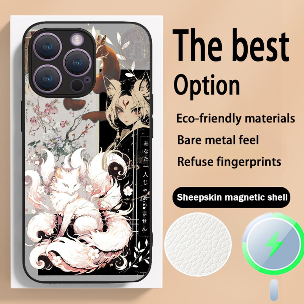 Nine-tailed fox art fashion design Phone Case For iPhone 16 15 14 13 12 11 Plus Pro Max High-end Luxury Magsafe Sheepskin