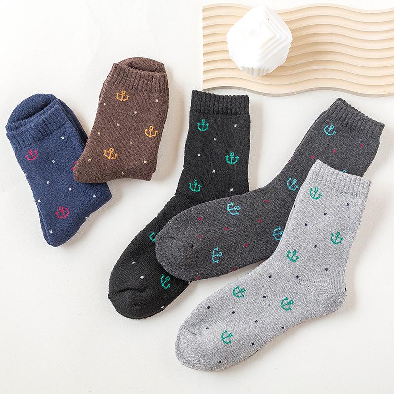 5 Pairs of Male New Winter Thickened and Warm Rabbit Wool Mid Calf Socks