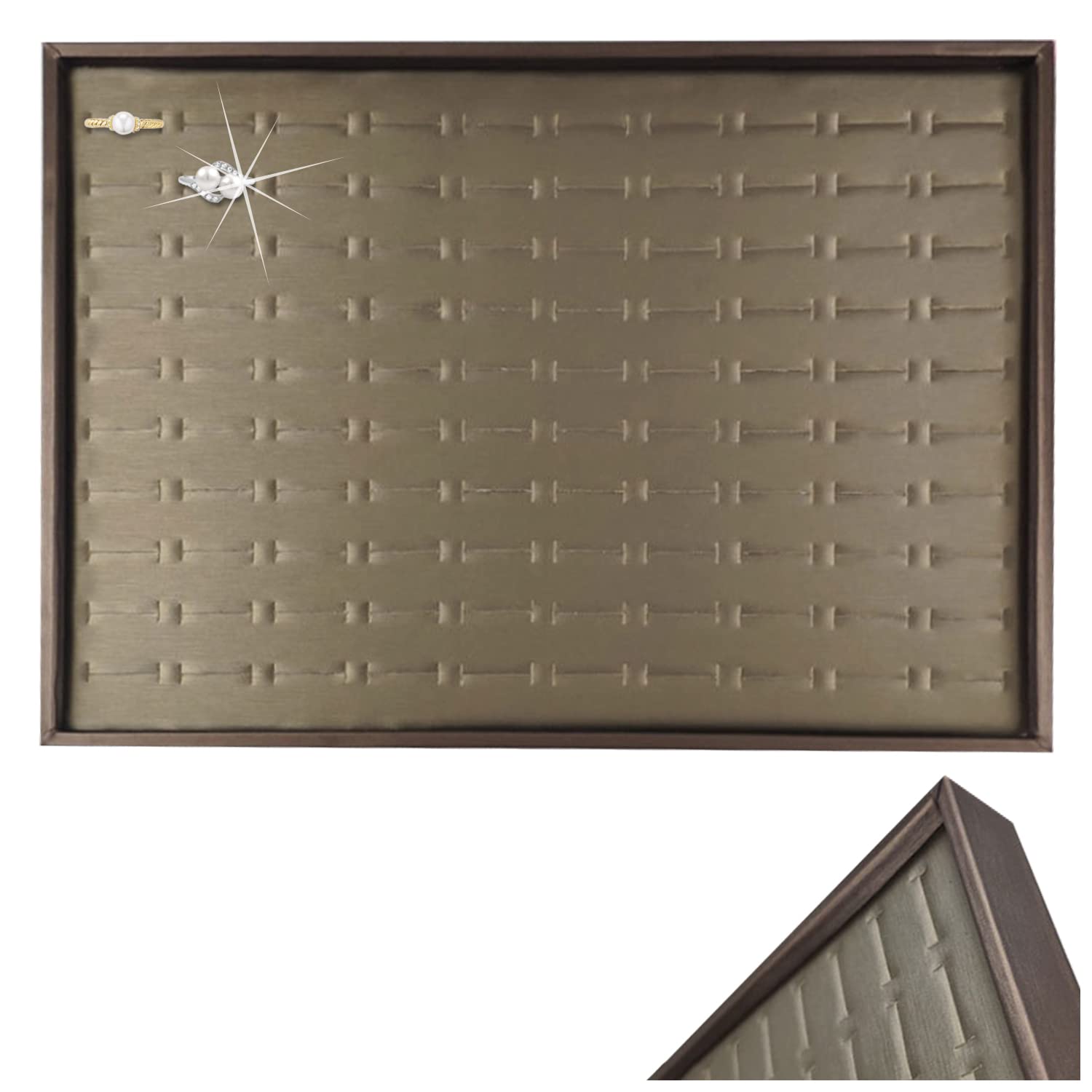 

Tierneys Ring Storage Accessory Display PU Holds 100 Rings Tray, Tray, Tray, Leather, (Brown/Beige)