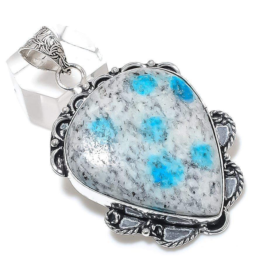 

Natural K2 Blue Azurite Gemstone 925 Sterling Silver Jewelry Pendant 2.36 W3b64