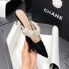 Fashion Elastic Lace Ribbon Band Slippers Woman Patent Leather Pointed Toe Shoes Ladies Gold High Heels Mules Party Dress Sliders Female