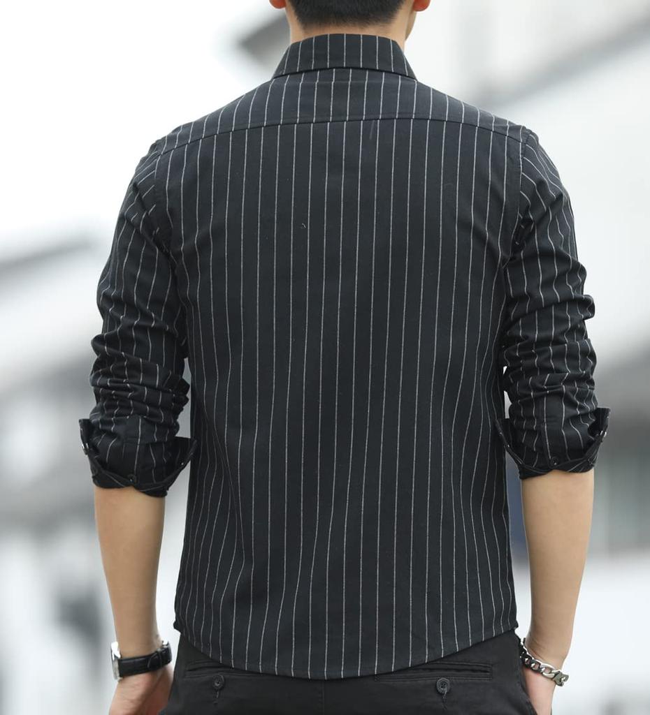 Amyni Men's Long Sleeve Oxford Button-Down Shirt (#4-8—Black, 2XL)