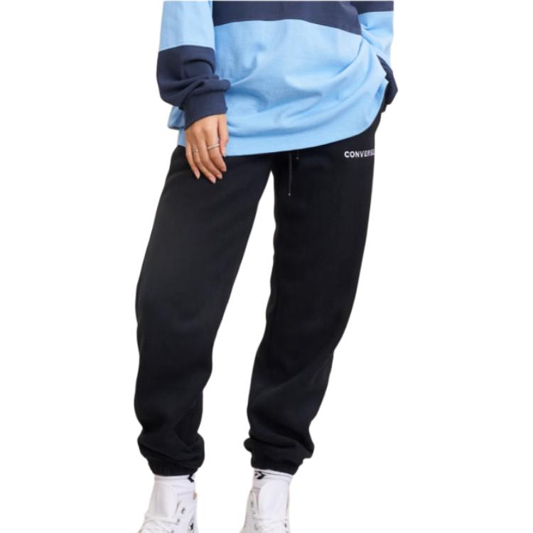 Converse Solid Color Print Logo Lace Up Fleece Lined Thermal Elastic Cuff Knitted Sweatpants Women's Black 10024285-A03