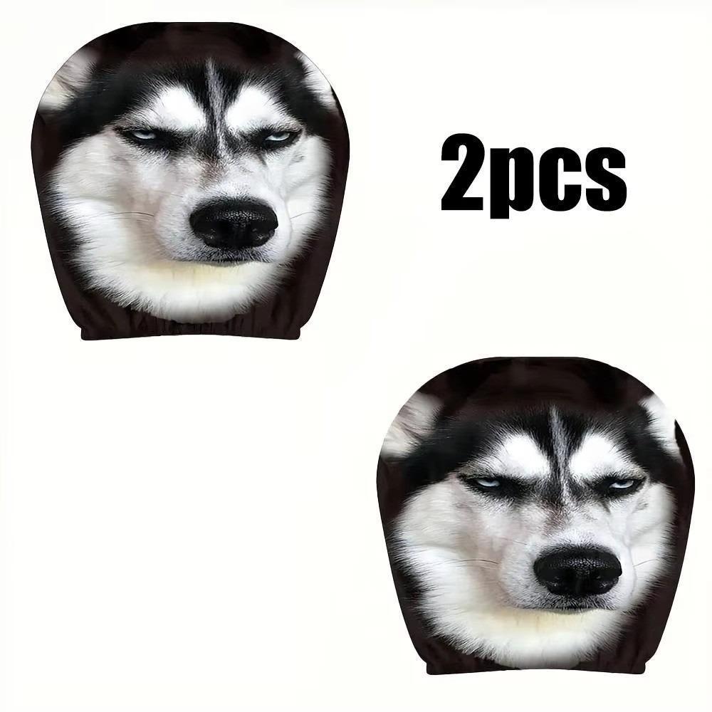 2Pcs Funny Skeptical Face Car Seat Headrest Protector Husky Headrest Covers  Vehicle Seat Accessory