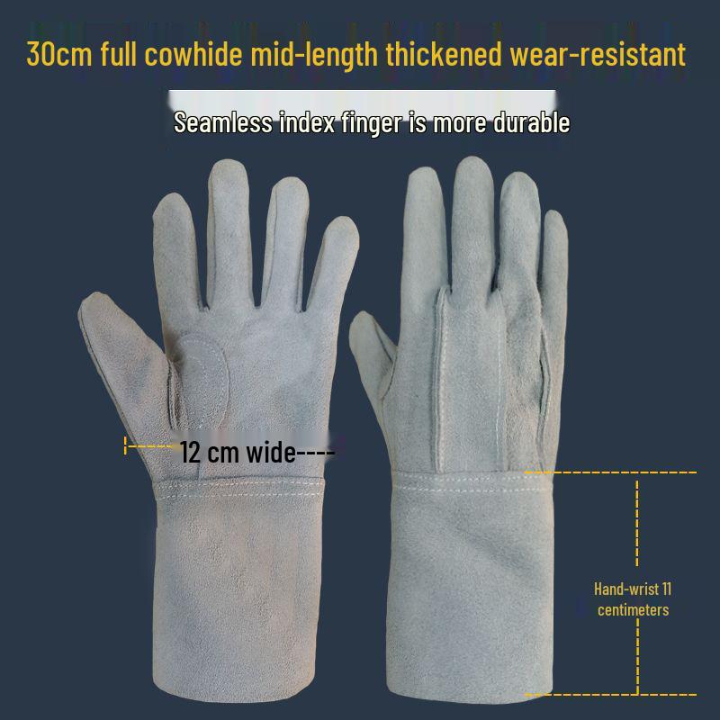 Guantes de Soldadura Aislantes de Cuero de Vaca Anti-Pinchazos Anti-Quemaduras Resistentes al Calor con Dedos Divididos