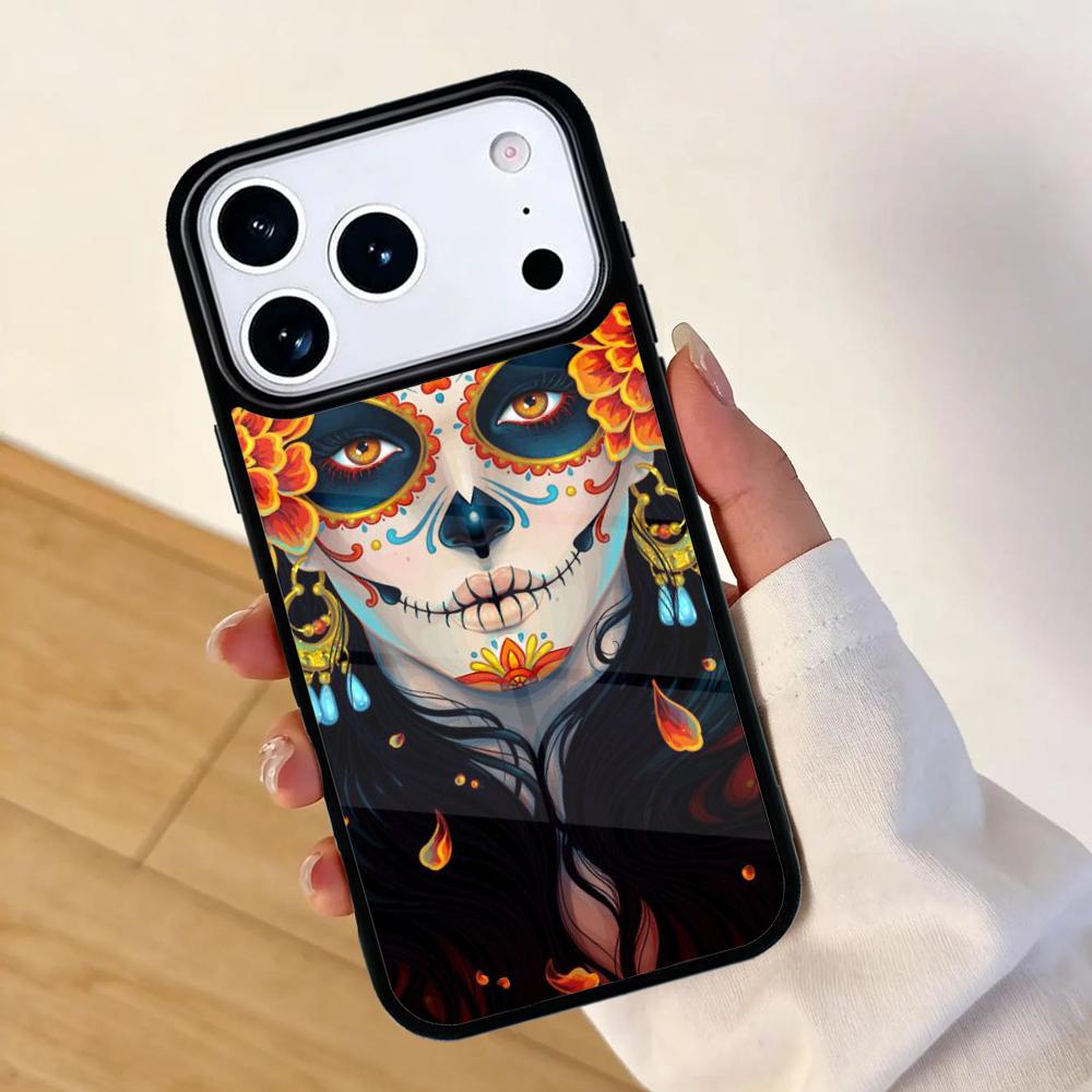Candy Skull Sugar Day Of The Dead Mobile Phone Case for IPhone 17 AIR 16pro Max 15 14 13 12 11 Bumper Cover