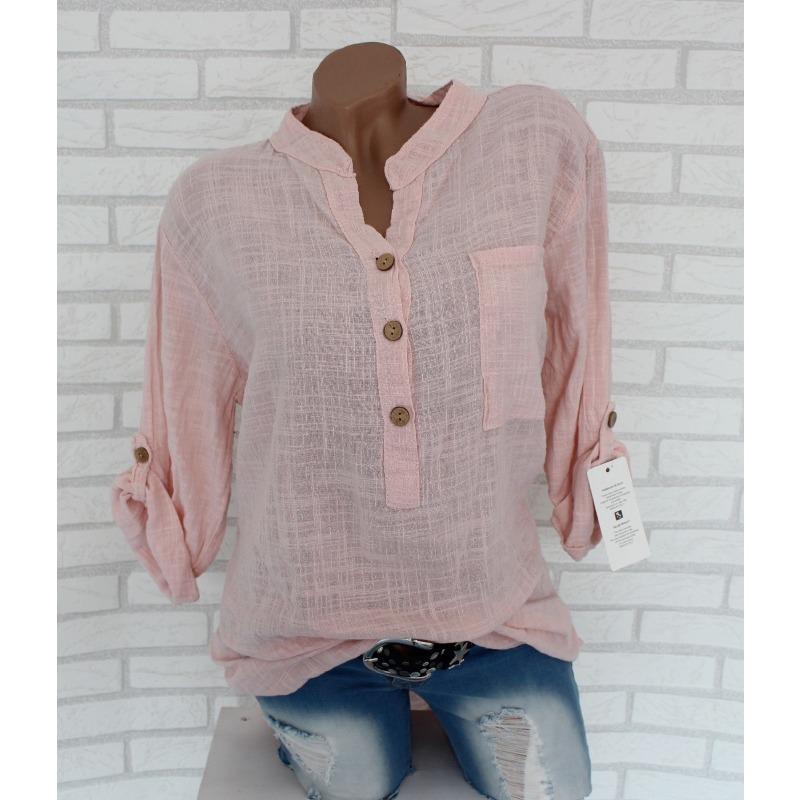 

YYFS женские модные повседневные весенне-осенние однотонные блузки и рубашки с длинными рукавами и v-образным вырезом с принтом S розовый