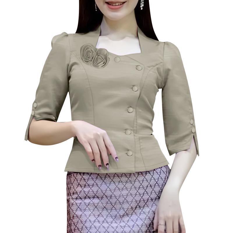 

ZANZEA Women Elegant Square Collar Casual Half Sleeve Blouse 5XL сірий колір