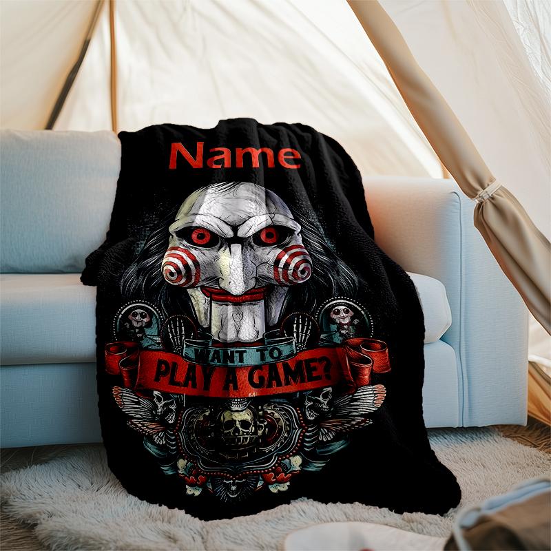 Personalized Custom Name Blanket - Billy the Puppet Print Design,Blanket for Sofa,Bed,Travel,Camping - Soft and Warm, Great Gift
