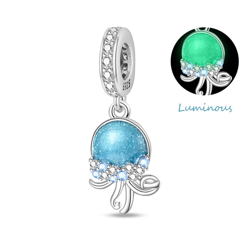 Copper Jellyfish Dolphin Turtle Starfish Shell Luminous Ocean Series Charms Beads Fit 3Mm Original Bracelets Diy Jewelry
