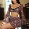 Sexy European and American suspender trousers set summer leopard print cardigan nightgown women's pajamas homewear underwear