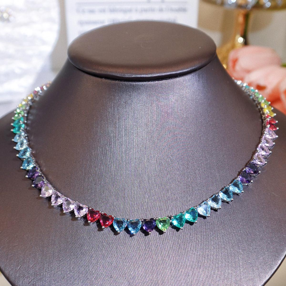 

CMM Rainbow Color Love Cubic Zirconia Accessories High-End ожерелье Модные ювелирные изделия Ретро Wild Clavicle Chain для женщин серебряный