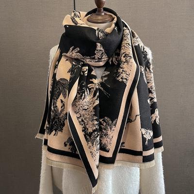 New Retro Fashion Imitation Cashmere Scarf For Women In Winter, Thickened And Warm Neck, Dual Purpose Shawl Exterior