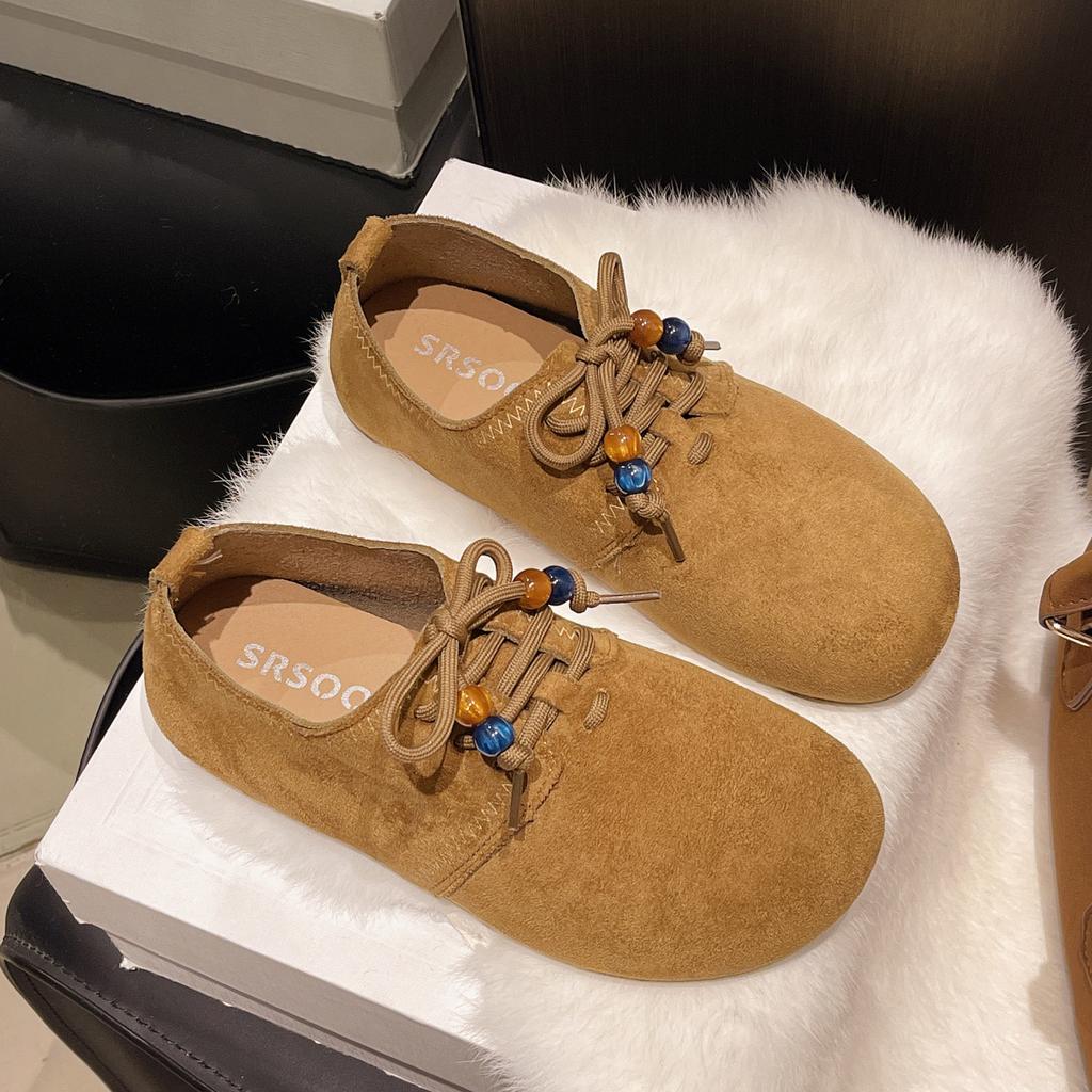 Retro large size shoes versatile loafers single shoes women's shoes trendy autumn and winter new fashion lace-up girls Mary Jane shoes