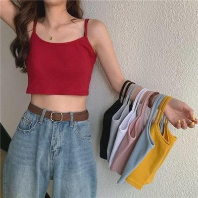 Camiseta sin mangas sexy adelgazante estilo coreano - Diseño sutil Top corto para mujer estilo Hong Kong