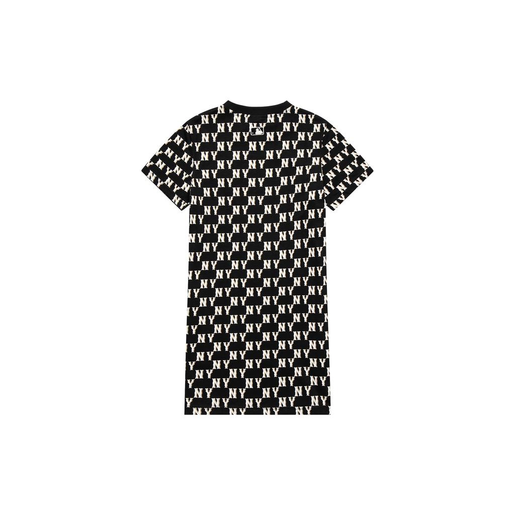 MLB New York Yankees Vintage Floral Print Casual Short Sleeve Dress Women dresses Black 3FOPM0133-50BKS