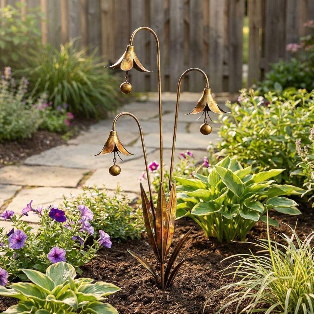 Flower Shape Three Calla Lilies Sculpture Rustic Floral Stake Ornament Lawn