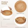 1PC Rattan Strap Handle Storage Basket Bread Snack Fruit Handwoven Tray Outdoor Coffee Afternoon Tea Picnic Kitchen Household