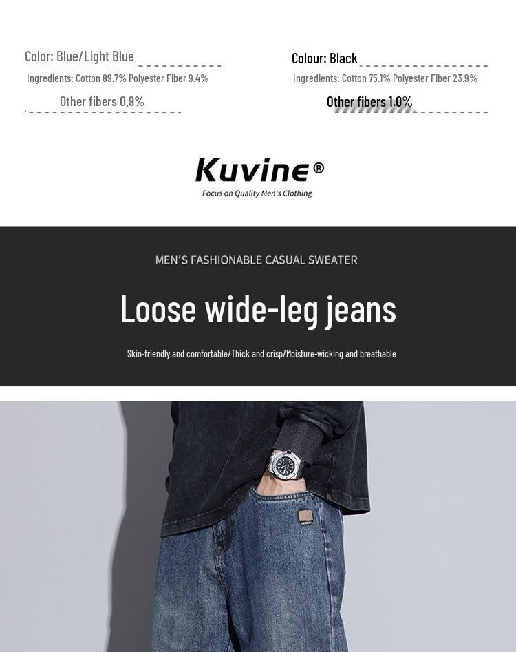 2025 Autumn Men's Blue Straight-Leg Loose Jeans, Fleece-Lined, Plus Size, American Retro Style, Thickened for Warmth.