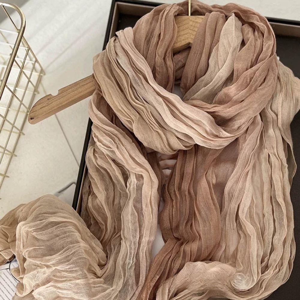 180x90cm Gradient Cotton Hemp Scarf Coffee Vintage Cotton Linen Wrinkle Scarf Women Long Soft Long Hijab Scarf DIY Fold Shawl