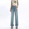 Women's Spring Fashion Light Blue Fleece-Lined High-Waisted Wide-Leg Jeans - Slimming, Loose, Straight-Leg Pants