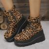 Ladies Shoes Large Size Ankle Women's Boots High Heel Modern Boots Women Leopard Side Zip Front Lace-up Wedge Female Shoes