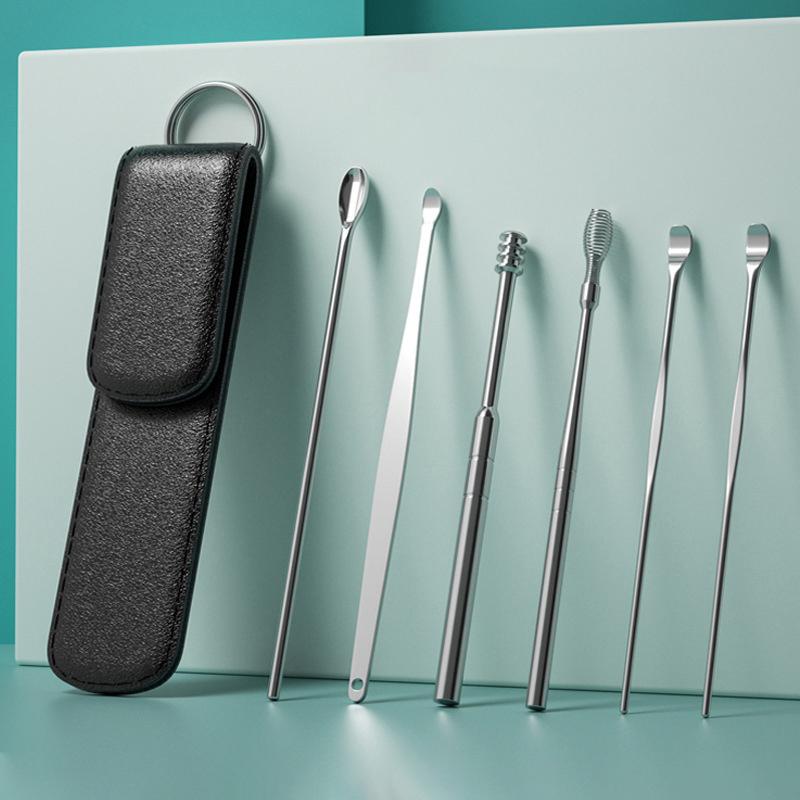 6Pcs/set Ear Cleaner Ear Wax Pickers Stainless Steel Earpick Wax Remover Piercing Kit Earwax Curette Spoon Care Ear Clean Tools