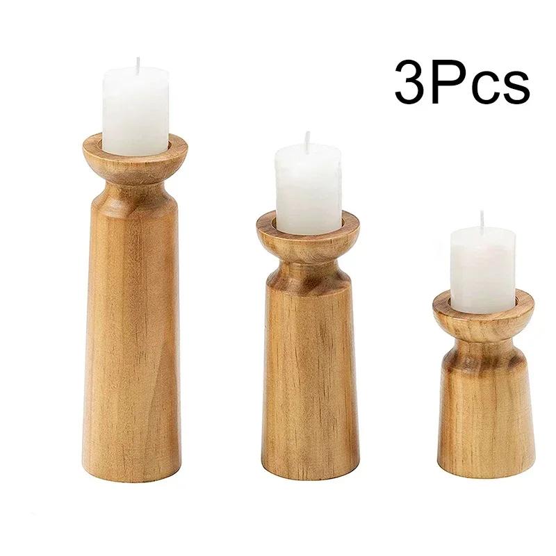 

Solid Wood Retro Candle Holder Home Homestay Desktop Decoration Candle Table Wooden Dinner Candle Holder Decoration Set