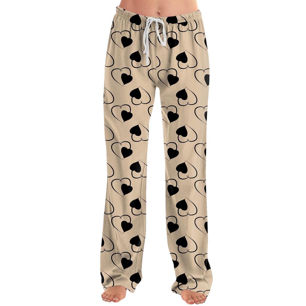Damen Pyjamahose Nachtwäsche Lässige Hose mit Kordelzug und elastischer Taille Bequeme gerade lockere Yogahose