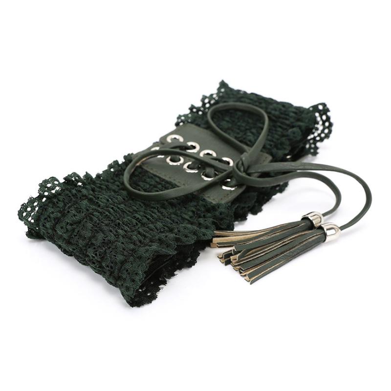 

TOTRUST Vintage Lace Women s Cummerbund Elastic Waistband Wide Belt All-match belt Decoration Female Black Strap For Dress