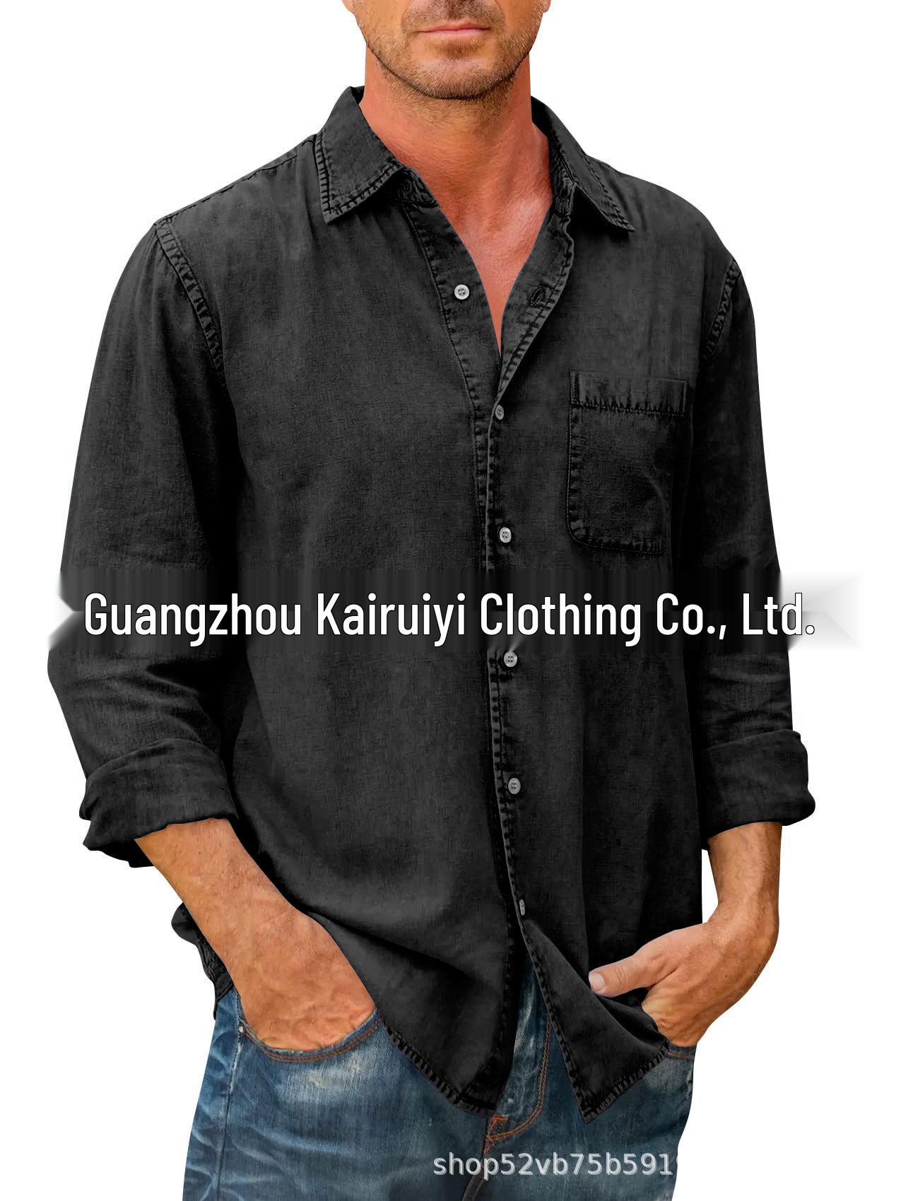 

2023 Men s Slim Fit Solid Color Long Sleeve Casual Shirt with Lapel XXL