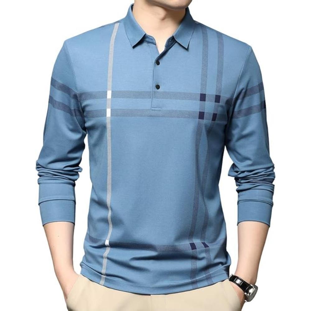 

Fashionable Outdoor Men s Lapel Long-sleeved Polo Shirt Spring Summer Activity Wear Comfortable Polyester Fiber Composition 3XL синій