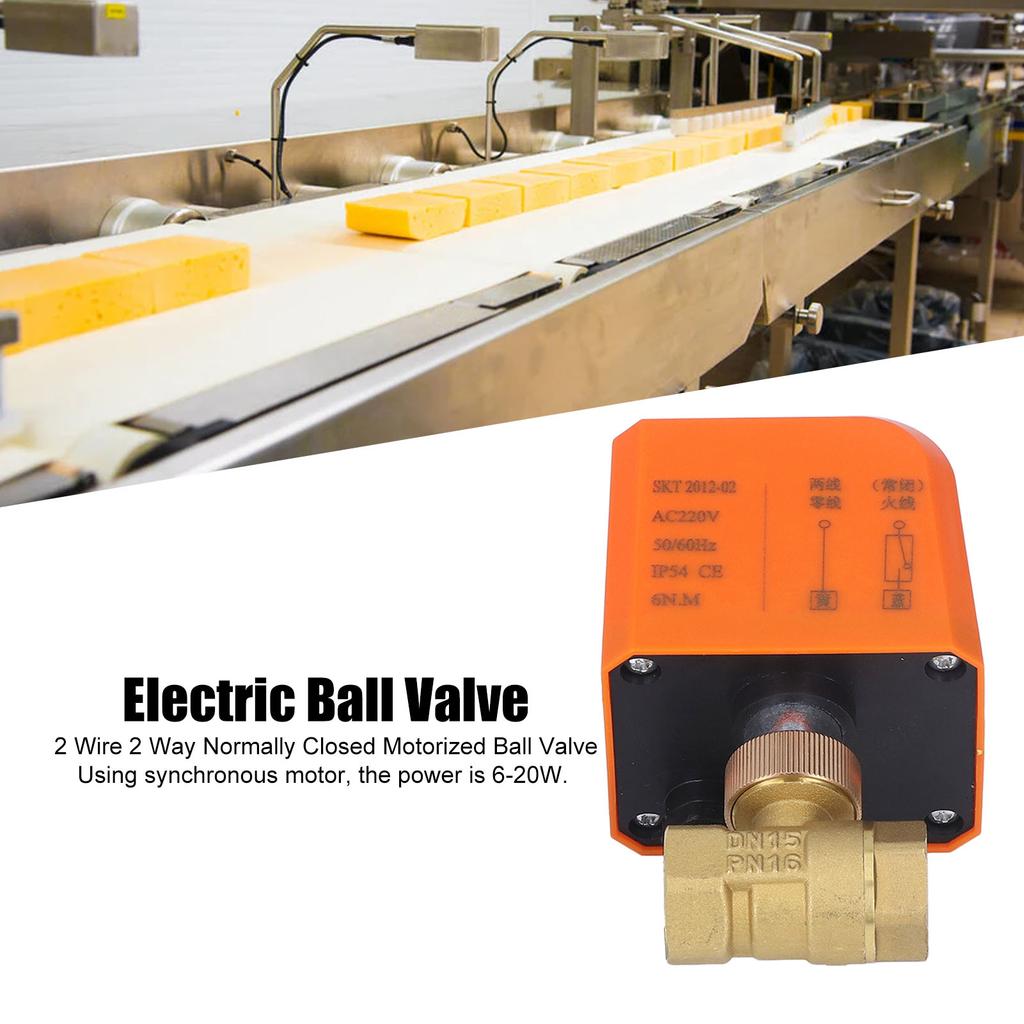 Motorized Ball Valve 2 Wire 2 Way Normally Closed DN15 Brass ABS Synchronous Motor AC220V