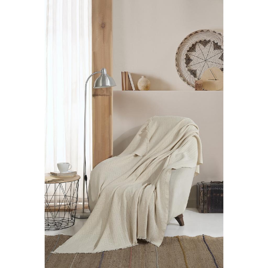 Vera Beżowy Fotel Narzuta na fotel Szal 150 x 200 cm Koc pod telewizor Rzut bawełniany